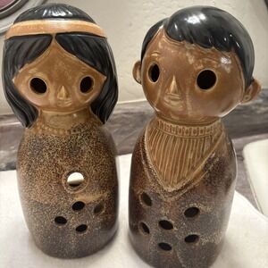 Vintage Price Import Boy and Girl Tealight Candle Holders Votive Japan 9.5"